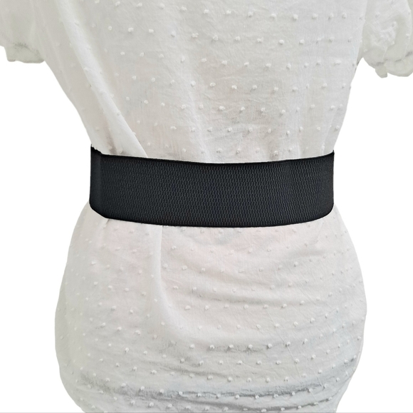 Black antique gold ornate buckle corset boho elastic wide waist dress belt - Picture 6 of 10